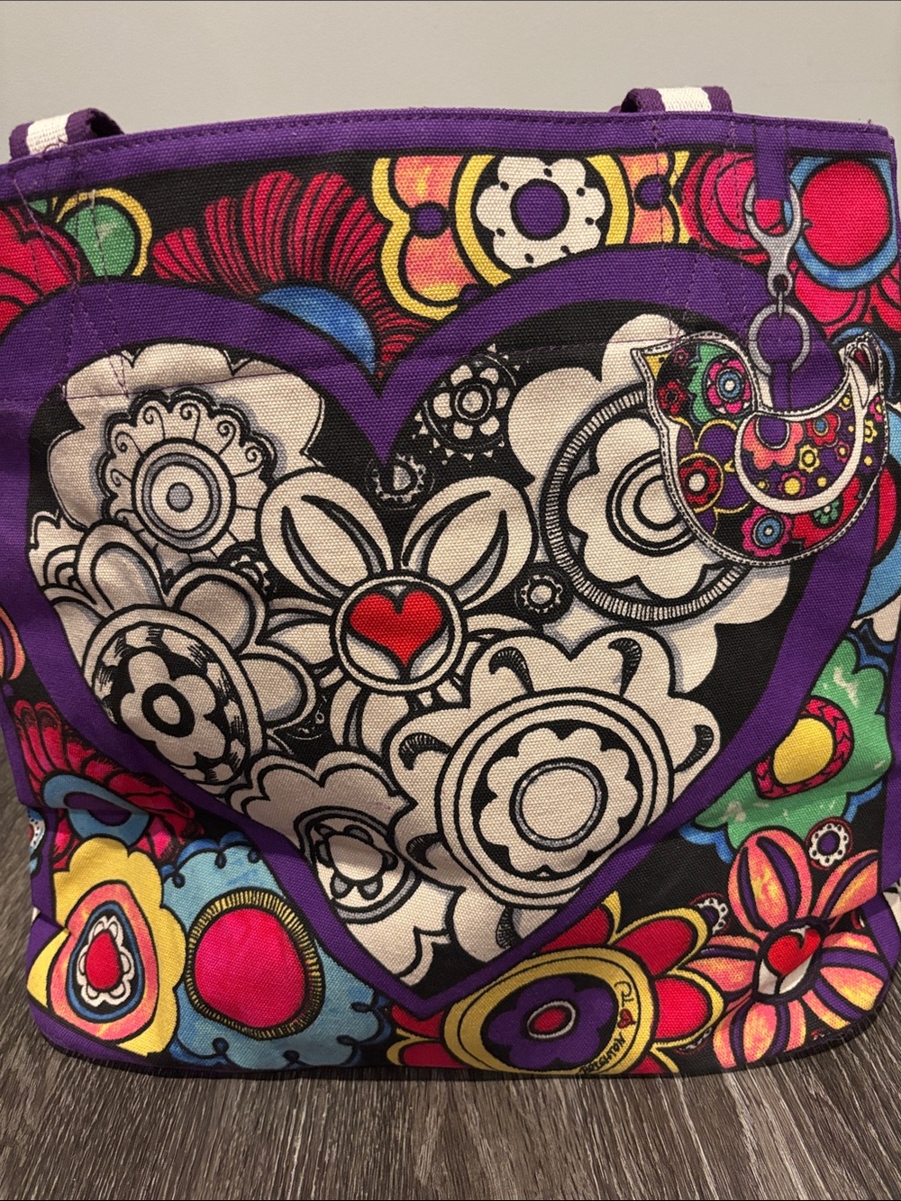 NWOT Brighton Canvas LOVE Tote in Purple with Multicolor Graphic